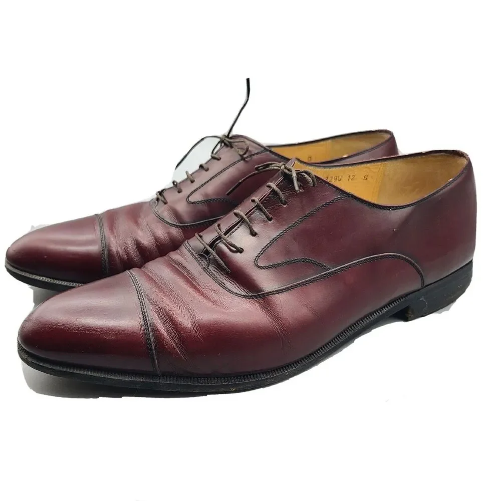 Salvatore Ferragamo Bordeaux Leather Lace Up Oxfords Shoes Men's Sz 12 D